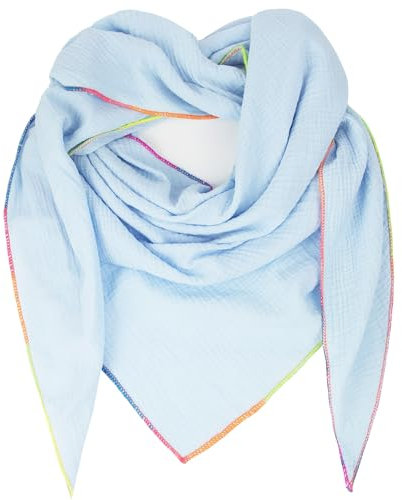 Gloop Damen Schal XXL Dreieckstuch Damen Dreieck Schal Halstuch Baumwolle Musselin Poncho ohne Kratze an Haut Hergestellt in Italien 135 cm×135 cm×220 cm (02678a25-Hellblau)