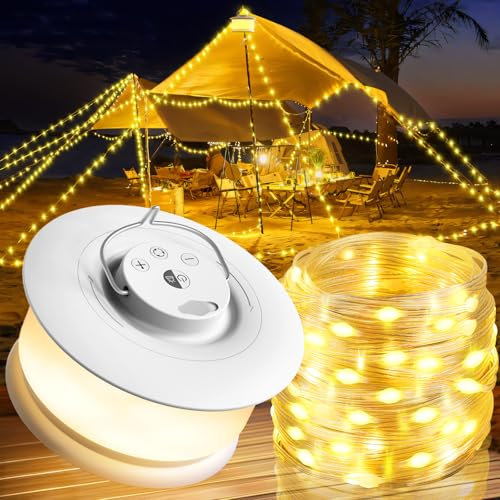 YAZEKY Catena Luminosa da Campeggio Avvolgibile,10M Ricaricabile USB Stringa di Luci da Campeggio,IPX4 Impermeabile Lampada da campeggio,5 luminosità Luce da Campeggio(Bianco caldo)