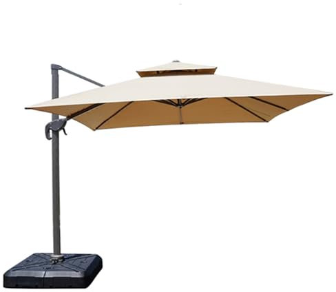 HESHEQ 300cm×300cm Offset hängende Sonnenschirm for den Außenbereich 2-stöckiger quadratischer Freischwinger-Terrassenschirm mit befüllbarem Sockel 360-Grad-Drehung mit Kurbel und Kippen(Size:Red)