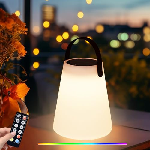 Solar Tischlampe Outdoor LED 2 in 1 Solarladung Tischleuchte USB Aufladbar Tischlampe Kabellos mit Fernsteuerung 8 Farben Dimmbar IP44 für Innen, Außen, Garten, Terrasse, Balkon, Camping (C)