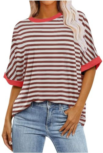 HOOUDO Sale Angebote Sale Angebote T-Shirts mit Farbverlaufsgrafik für Damen, Sommer, lässig, übergroß, T-Shirts, Rundhalsausschnitt, Trendige Tunika-Oberteile, lockere Blusen, Mein Bestellung Sale