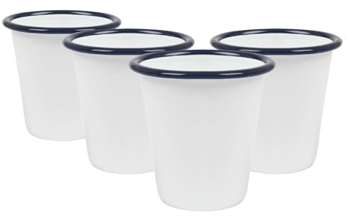 Argon Tableware 3X 300ml Weiß Emaille Tassen - Blau - Wiederverwendbar Edelstahl Zinn Camping Reisen Trinken Kaffee Becher Kinder Gläser