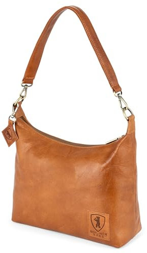 Berliner Bags Vintage Schultertasche Bella, Hobo Handtasche aus Leder, Beuteltasche für Frauen - Braun