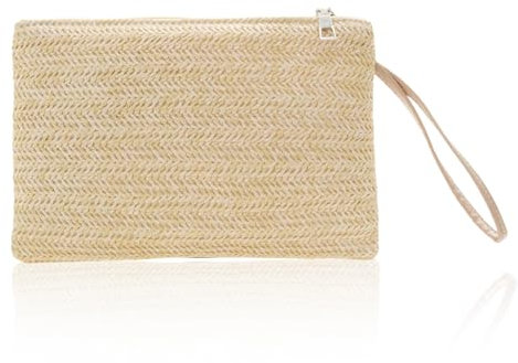 BAUIOREAD pochette donna,saint barth pochette,paglia, piccola borsa estiva, color crema, saint barth pochette