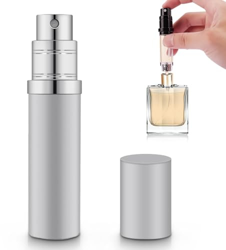 yuejuhe 5ml Atomizzatore di Profumo Ricaricabile (Argento) | Porta Profumo Viaggio Portatile, Dispenser Profumo da Borsetta, Flacone Spray Riutilizzabile per Uso Quotidiano