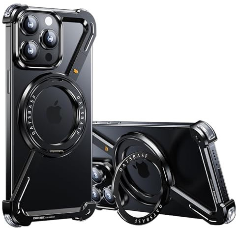 PANPHEN Minimalist Phone Case Compatible with iPhone 14 Pro, 360° Rotation Kickstand Aluminum Metal Frameless Design Bumper Z Case, Protective Shock Grade Shell, Black