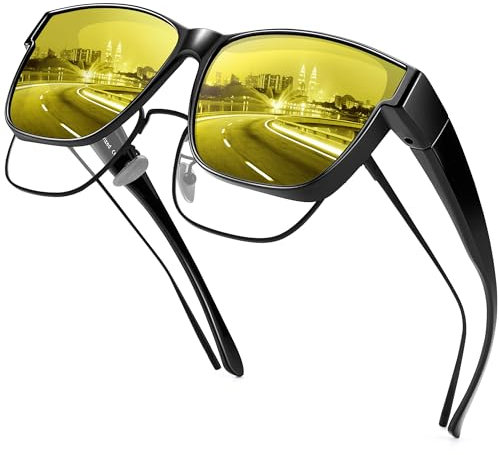 URUMQI Nachtsichtbrille für Autofahrer Herren Damen Überzieh Nachtsichtbrille Gelb Getönte Polarisierte Gläser Nachtbrille zum Autofahren Blendschutz Ultra Leicht Glänzend Schwarz Rahmen