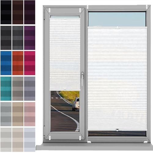 Plisseerollo Faltrollo Plissee Ohne Bohren 28 x 35 cm, Sonnenschutz Easyfix Lichtdurchlässig, Lichtdurchlässig Faltrollo Raffrollo, Fenster Plissee Ohne Bohren, für Fenster & Tür, Weiß
