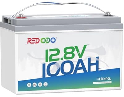Redodo 12V 100Ah Batteria LiFePO4 con BMS 100A 1280Wh Batteria Litio 12V Superiore al 101% Energia Utilizzabile 15000+ Cicli Profondi 10 Anni di Durata Per Camper/Barche/Sistemi Off-Grid/Solari