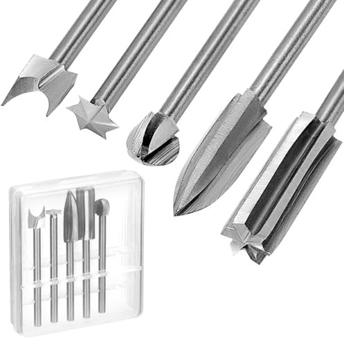 QWORK® 5PC Wood Carving Bits Set for Most Rotary Tools, 1/8” Shank & 1/3 Head - High-Speed Steel, Precision Engraving