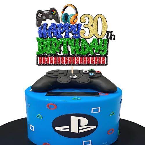 Xsstarmi 1 Pack Happy 30th Birthday Cake Topper Glitter 30 Fabulous Cheers to 30 Years Old Cake Pick Video Game 30th Birthday Cake Decorations for Game Theme Happy 30th Birthday Party Supplies