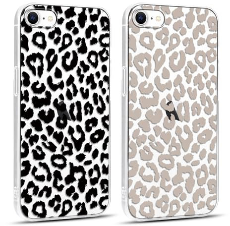 Yirlbey 2 Stück Transparent Handyhülle für iPhone 7/8/SE2020/SE2022 Hülle, Aesthetic Leopard Muster Design Frauen Mädchen Cover, Dünn Silikon Fit Kratzfest Schutzhülle für iPhone SE 4,7, schwarz