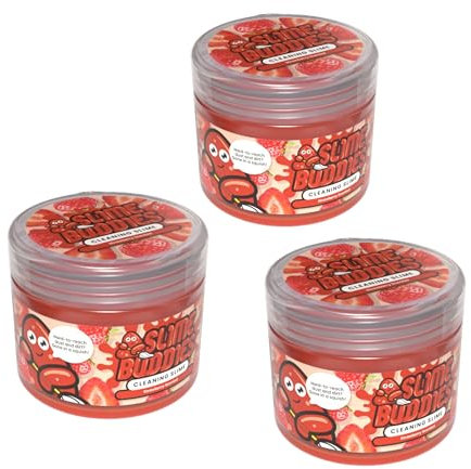Slime Buddies Cleaning Gel | Pack of 3 - Great for Car Interiors, Cup Holders, Keyboards & More | Reusable Cleaning Slime - Strawberry