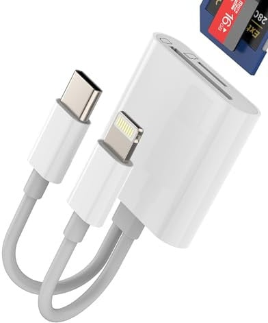 Kartenleser USB C Lightning auf SD Micro SD (2 in 2) TF Kartenleser für iPhone 16 15 14 13 für iPad Typ C Adapter für Apple Digitalkamera Fotos Speicher Thunderbolt Kabel kompatibel mit Samsung