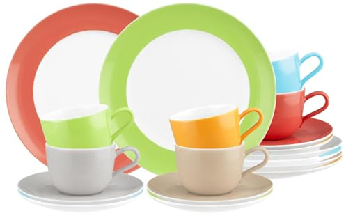 Seltmann Weiden Liberty Pure Colors Mixed Kaffeeservice 18-teilig, Farbiges Kaffee-Set für 6 Personen, Mix-&-Match-Geschirr, Spülmaschinen- und Mikrowellenfest, Porzellan, Bunt