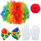 Guyode 4 Piezas Accesorios Disfraz Payaso Niño, Peluca Pelo Rizado de Arco Iris Payaso Nariz de Payaso Conjunto de Disfraz Pajarita Blancos Guantes para Fiesta Cosplay Espectáculo Circo Carnaval