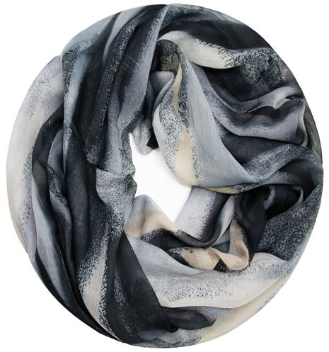 Gloop Loop Schlauchschal für Damen Schal Tuch seidig-luftig leicht mit buntem Muster Print (Grauschwarz)