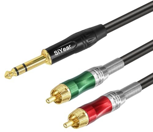 SiYear 1/4 to Dual RCA Y Splitter Cable,6.35mm Stereo Jack to RCA Male Audio Cable Quarter inch TRS to Dual RCA Insert Cable (1.5M/5Feet)