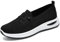 GYCF Zapatillas Ortopedicas Mujer, Zapatos Sin Cordones Mujer, Zapatillas Slip On Comoda Casual Mesh Respirable Ligero Zapatos Sneakers Moda Caminar Tejer Bambas,Negro,38EU