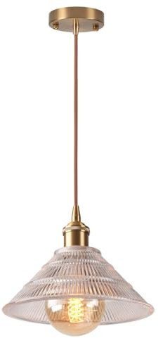 LIGKIN Lámpara Colgante Vidrio Vintage Latón Lámpara de Techo Industrial E27 Pantalla de Cristal Iluminación para Cocina Comedor Dormitorio