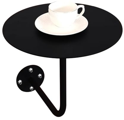 Failjierue Table Basse Ronde avec Support en L – Table de pub en métal for Petits espaces, Tables Centrale Industrielle Noire à Fixation Murale(40x45cm)