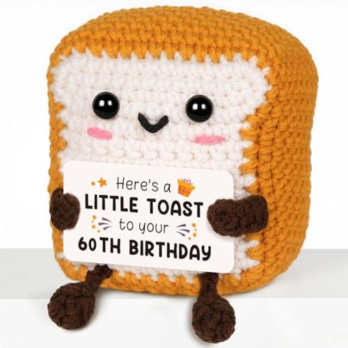 CheriGift Funny 60th Birthday Gifts for Women Men, Handmade Crochet Toast 60th Birthday Decorations, Unusual 60th Gifts for Him Her Sister Brother Mum Dad Husband Wife, 60 year old Woman Man Keepsake