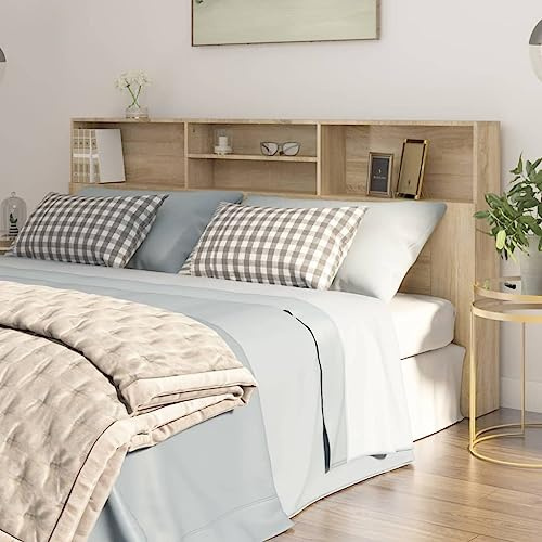 FIRBNUS Kopfteil mit Stauraum Muebles Schlafsaal Rückenlehne Bett Kopfteil aus Holz Mueble Habitacion Kopfteil Doppelbett Eiche Sonoma 200 x 19 x 103,5 cm Kopfteil für Doppelbett