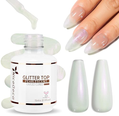 Nicedeco No Wipe Top Coat Semipermanent mit Perleffekt, 15ml – Nagelgel mit Perlglanz und Glanzfinish, UV/LED härtbar, ablösbar, für Maniküre und Pediküre, geeignet für Home Salon und DIY - 011