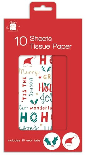 Giftmaker Weihnachts-Seidenpapier-Packung – 10 Blatt festliches weißes und rotes Geschenkpapier, Seidenpapier, recycelbares Weihnachts-Seidenpapier, Geschenke, Basteln, Geschenktüten, Dekoration