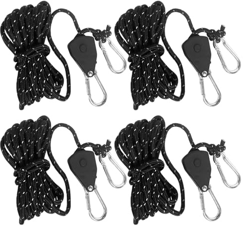 4 Pcs Reflective Tent Guy Ropes, 4 M Portable Adjustable Fix Camping Rope, Ratchet Hangers Buckle Rope with Aluminum Adjuster, Reflective Guide Ropes for Outdoor, Camping, Grow Lights