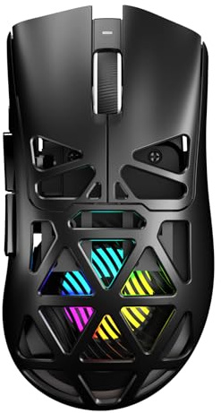 AULA SC620 Kabellose Gaming Maus,BT5.0/2.4G/USB-C,mit PixArt PAW3311-Sensor,12000DPI,8KHz,Feuertaste,7 Programmierbare Tasten,67g Leichtgewicht,400-mAh-Akku,RGB Gamer Maus für PC/Mac (Schwarz)