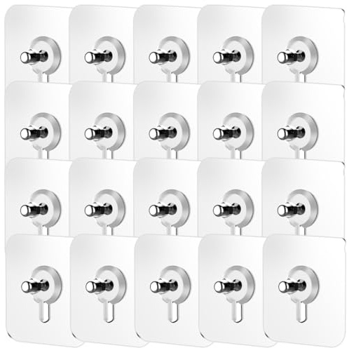 Abaodam Crochets Muraux Autocollants à Vis sans Percer 20pcs en Acrylique et Alliage Suspendre Intérieure sans Clou ni Perçage