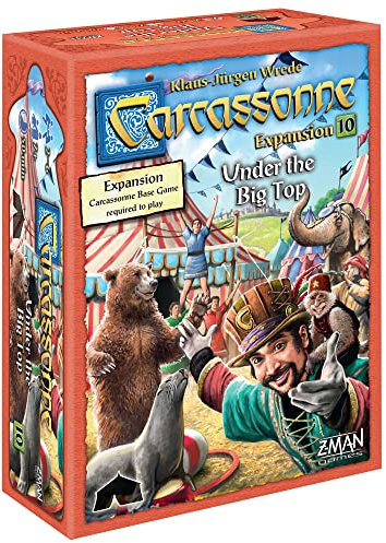 Z-Man Games, Carcassonne Under The Big Top, Board Game Expansion 10, Ages 7 and up, 2-6 Players, 45 Minutes Playing Time