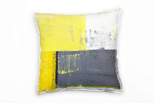 Paul Sinus Art Abstrakt, grau, gelb, weiß, Rechtecke, gemalt Deko Kissen 40x40cm für Couch Sofa Lounge Zierkissen - Dekoration zum Wohlfühlen