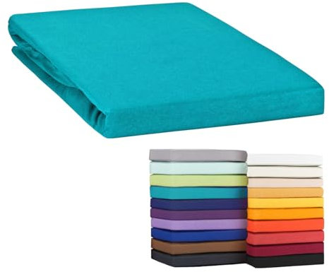 MOON Topper Spannbettlaken Boxspringbett Spannbetttuch Bettlaken Line Green 160g/m² Jersey 100% Baumwolle (180x200-200x220, Petrol)