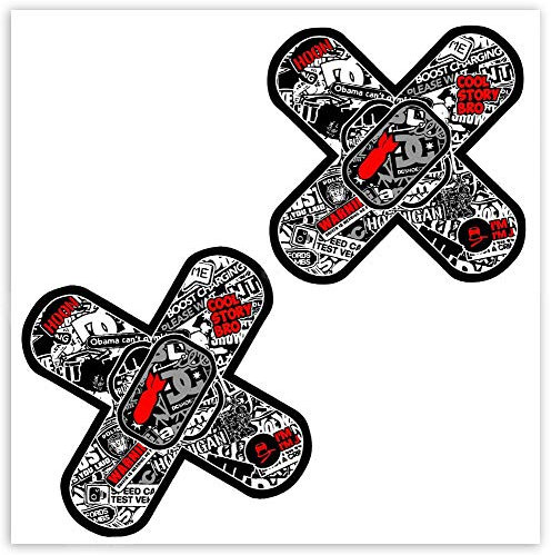 SkinoEu® 2 Stück Vinyl Aufkleber Autoaufkleber Sticker Bomb White Pflaster Heftpflaster Kreuz Band Spiegel Auto Moto Motorrad Fahrrad Fenster Tür Tuning B 223
