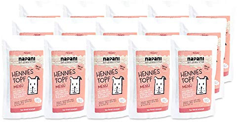 napani - Premium Hundefutter, Bio Nassfutter für Hunde, Hennies Topf mit Huhn, Naturreis & Süßkartoffeln, purinarm, schonend gegart, ohne Zusatzstoffe, 15 x 150g