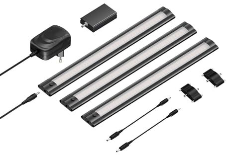ledscom.de Smarte LED Unterbau-Leuchte SIRIS schwarz matt, WLAN-Controller flach, Smart-Home, Alexa-fähig, je 30cm, je 370lm, weiß, 3er Set
