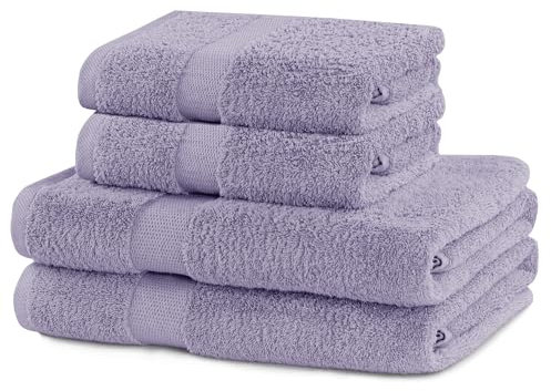 DecoKing 4er Set Baumwolle Qualität 525g/m² 2 Handtücher 50x100 cm und 2 Badetücher 70x140 cm lila saugfähig Marina