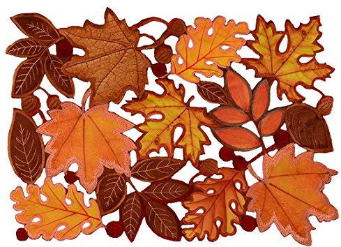 Simhomsen Set of 4 Embroidered Leaves Table Place-mats for Thanksgiving, Fall or Autumn Harvest Decorations 14 × 20 inches