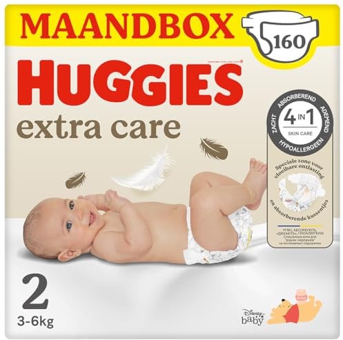 Huggies Extra Care Bebè, Windeln Größe 2 (3-6 kg), sehr saugfähig, Disney-Design, Vorratspackung, 160 Stück