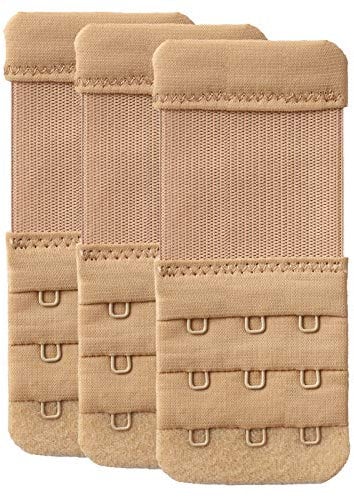 YARBAR Bra Extender 3 Hook Elastic Bra Strap Extension Band Soft Comfortable Pack of 3 (Beige, 3 Hook 1/2 inch spacing)