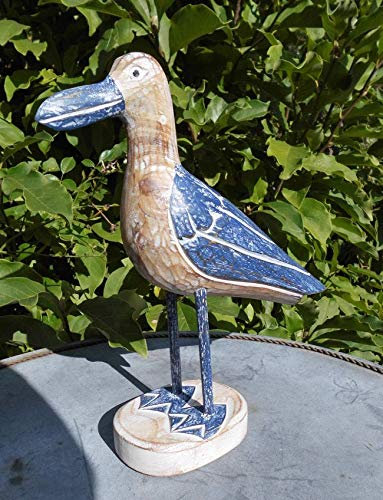 Möwe auf Fuss Holz massiv Holz Natur und blau 30 cm Maritime Deko