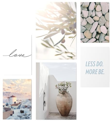 Papierschmiede® XL Mood Poster Set Greek Love, Bilder Wohnzimmer Deko Schlafzimmer, 2x DIN A2 (ca. 59x42) und 4x DIN A3 (ca. 30x42), Griechenland Oliven Liebe Blau - Wandposter ohne Rahmen