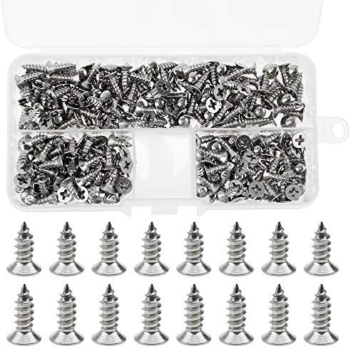 CYUaoao 240 Pièces Vis Autotaraudeuses en Acier Inoxydable 304 avec 2 Tailles 4 x 10 mm et 4 x 12 mm Vis Cruciformes à Tête Plate pour Fixer les Meubles - avec Boîte de Rangement Assortissement