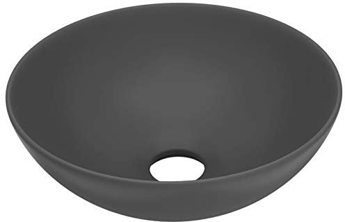 Tidyard Waschbecken 280 x 100 mm (Durchmesser x H) mit Abflussloch Waschschale Aufsatzwaschbecken Waschtisch Waschplatz Handwaschbecken Badezimmer Keramik Dunkelgrau Rund