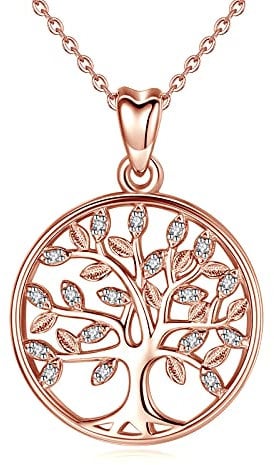 CELESTIA Tree of Life Necklace 925 Sterling Silver Rose Gold Family Tree Pendant with Chain, Mothers Day Jewellery, Gifts for Mum, Birthday Presents for Women