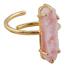 El Joyero Bague réglable en laiton plaqué or en forme de baguette avec agate druzy, Medium, Plaqué or, pierre précieuse, métal, laiton, Agate druzy