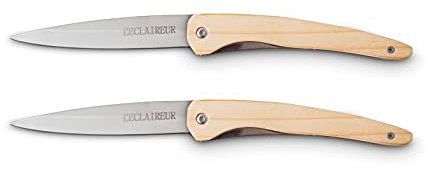 L'Éclaireur Lot De 2 Couteaux De Poche Bois, Moderne, Pliant, Acier Inoxydable, Usage Quotidien, Unisex