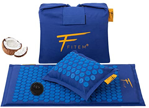 Fitem Akupressurmatte mit Kissen & Ball, 100% Kokos, Blau | Natürliche Kokosfüllung, Massage Für Rücken Und Nacken, Bei Ischias, Muskelentspannung, Reduziert Schlaflosigkeit